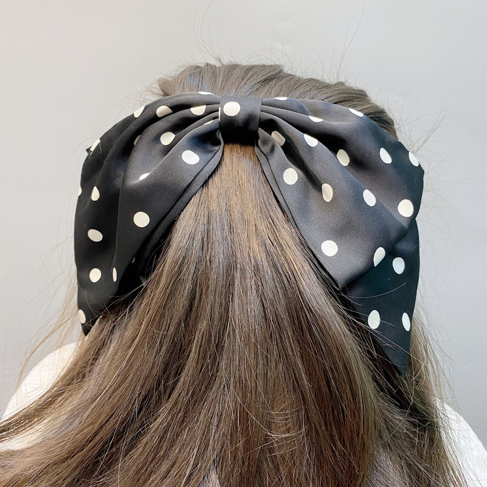 Fashion Polka Dot Satin Double Layer Large Bow Lace Hair Scrunchies display picture 8