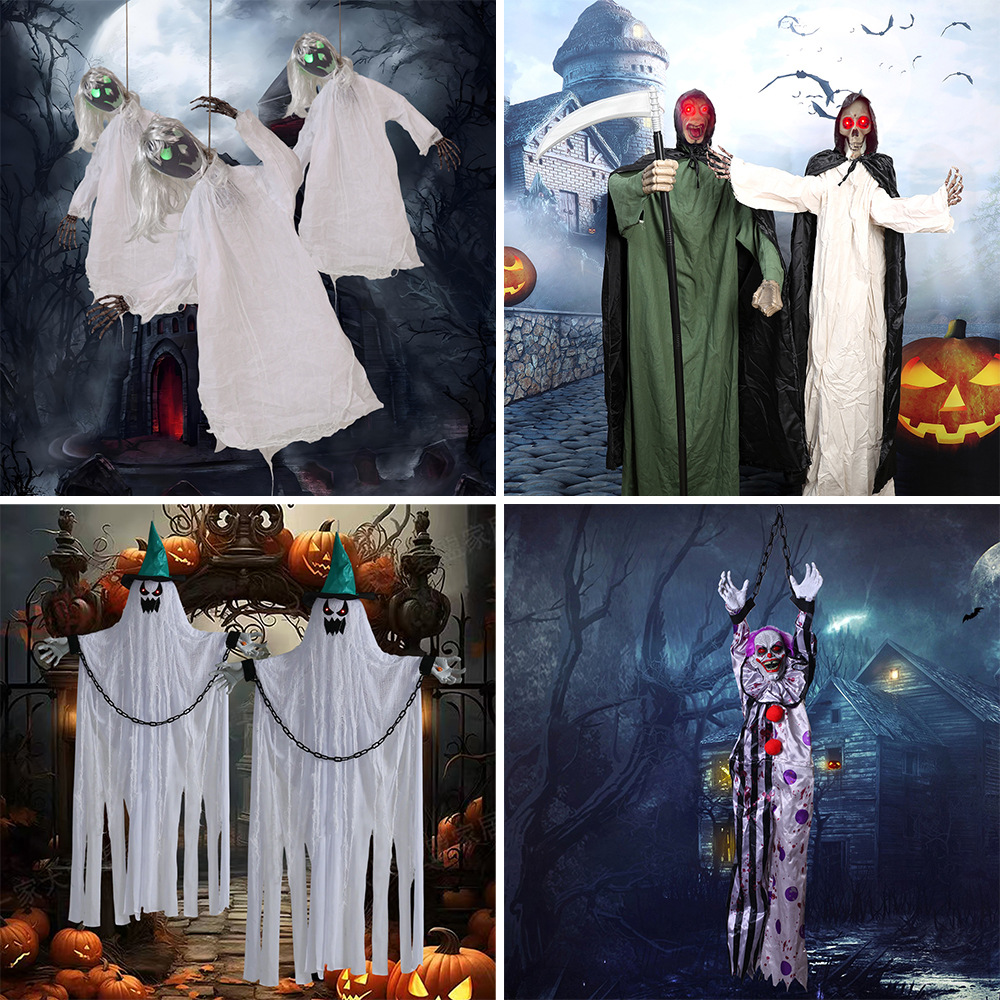 Decoración de Halloween, fantasma colgante, control de voz, fantasma luminoso eléctrico, llamada fantasma, acción a gran escala, sala secreta de fantasmas, decoración de fiesta, accesorios