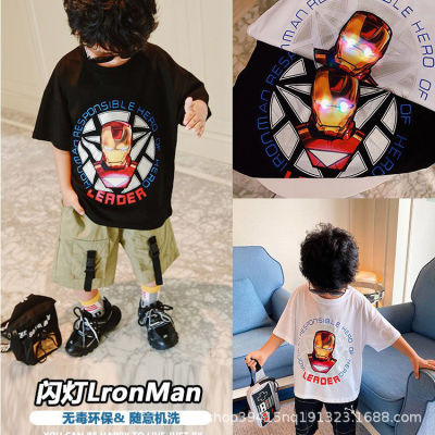 pure cotton Children's clothing summer new pattern Boy luminescence T-shirt Female baby Iron Man children Large Tong Tong Short sleeved jacket