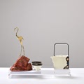 新中式风格茶具托盘石头仙鹤树脂雕塑软装装饰品创意桌面家居客