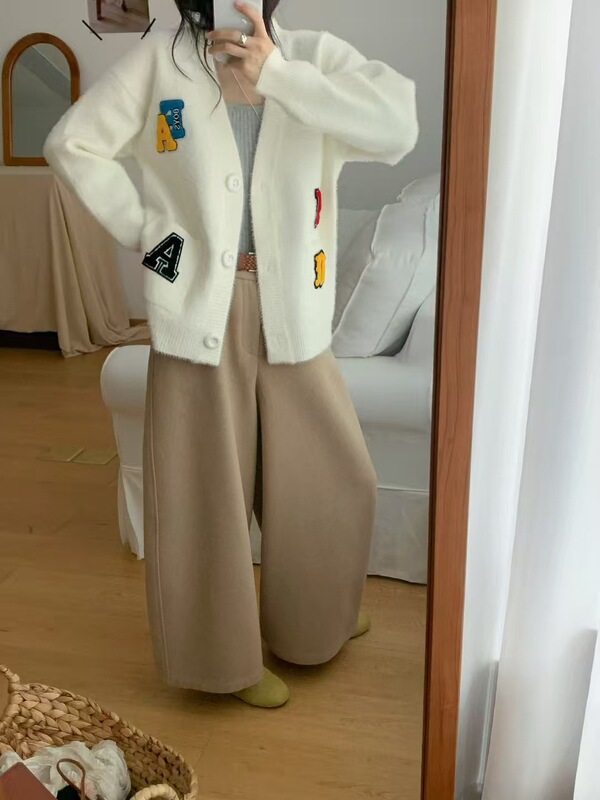 外穿少女感女装毛衣显瘦显白软糯仿貂绒针织外套女装短款毛衣开衫|undefined
