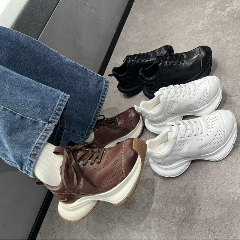 Washed Horsehide Genuine Leather Paris Dad Shoes for Women, Autumn 2023 New Style, Small Waist, Thick Sole, Lightweight, Retro Fashion, Breathable