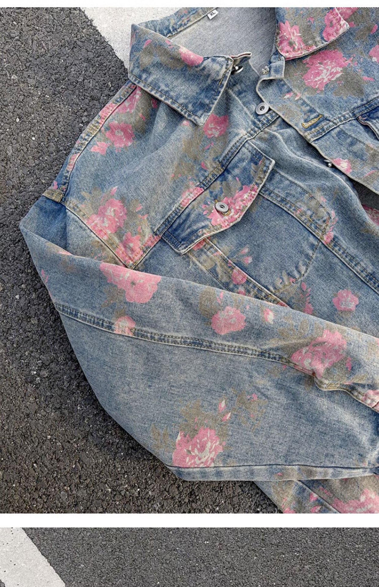 Men's Clothing Unisex Floral Print Denim Jacket Spring Autumn Trendy Designer Collared Workwear Jacket American High Street Style_mkmklike.com
