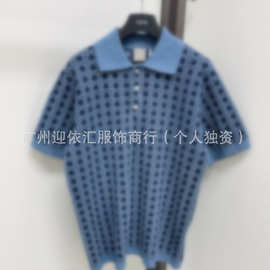 2026春夏深圳南油杏色徽章三扣polo镂空针织短袖修身简约女款上衣