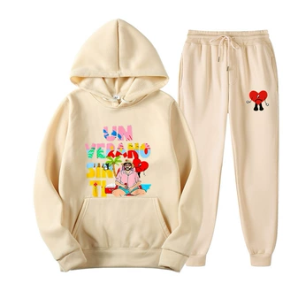 秋冬外贸Un verano sin ti bad bunny印花男女厚款卫衣+卫裤套装