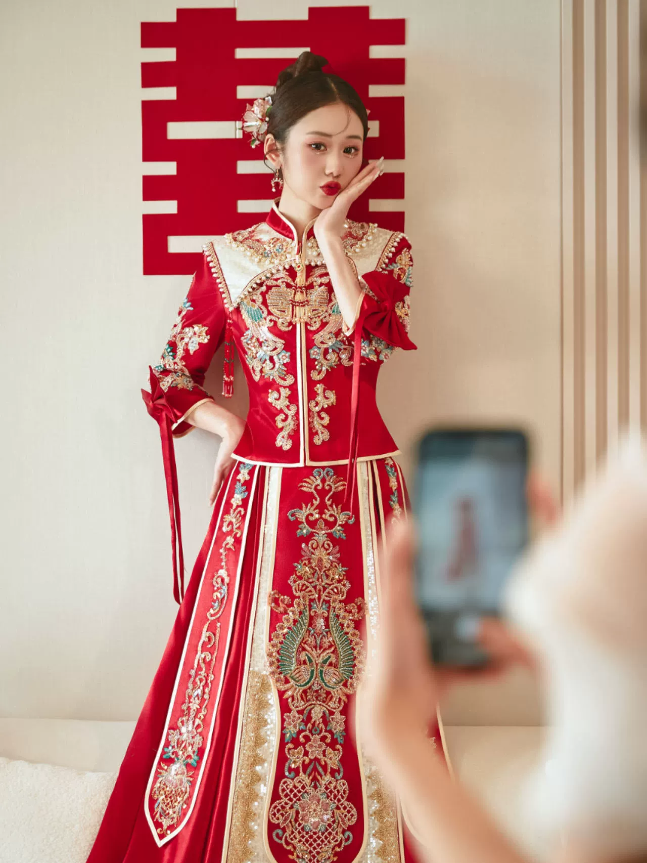 Суке традиционное свадебное платье, коллекция 2023 года, Slim fit, дракон и феникс
