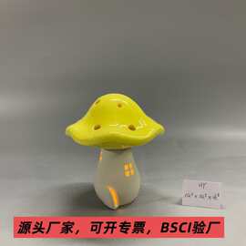 陶瓷田园屋ins风蘑菇屋小夜灯床头氛围感跨境热销陶瓷工艺品摆件