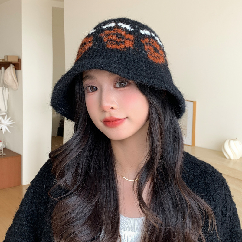 日系百搭玫瑰提花针织毛线帽秋冬季休闲防风保暖帽显脸小帽子女款|undefined