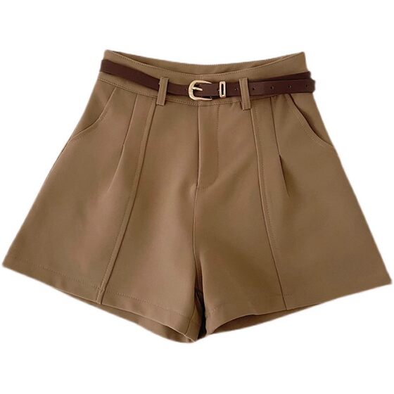 Casual Shorts Women's 2025 Spring New Korean-style Ins Hong Kong-style Retro Simple Outer Wear High Waist A- shaped Wide-leg Pants
