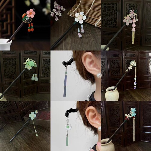 Ancient style hairpin with tassels, rocking wooden hairpin, imitation ebony wood decoration, hairpin, Hanfu ear accessories, ancient hairpin hairpin