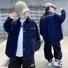 外贸批发男童原色字母牛仔外套儿童春秋新款男孩潮酷休闲衬衫12岁