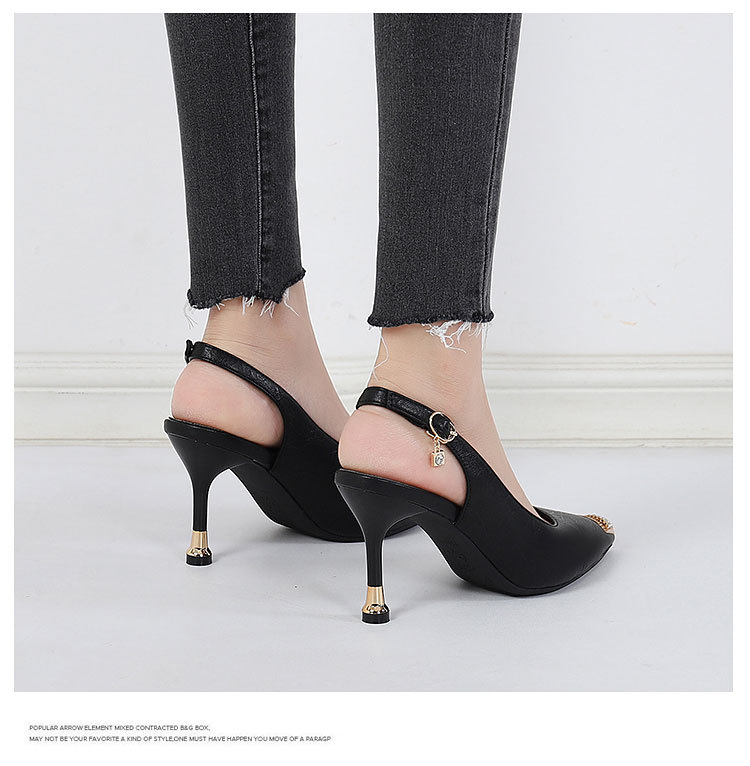 New Spring And Autumn Soft Leather Thin Heel Pointed Toe Mid-Heel Women, Sexy Rhinestone Iron-Toe High-Heel Backless_vogvips.com