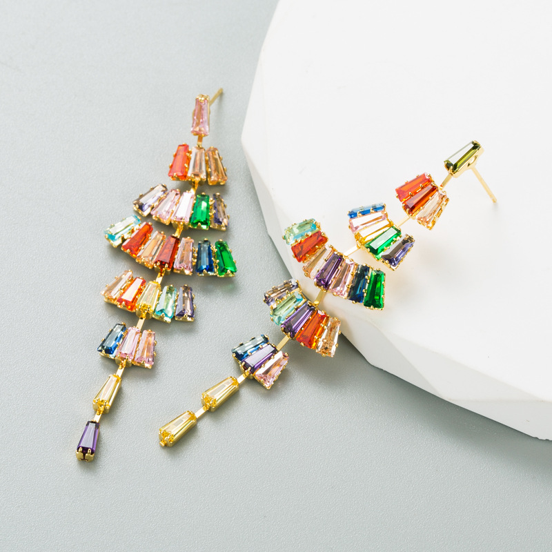 Fashion Sector Copper Inlay Zircon Drop Earrings 1 Pair