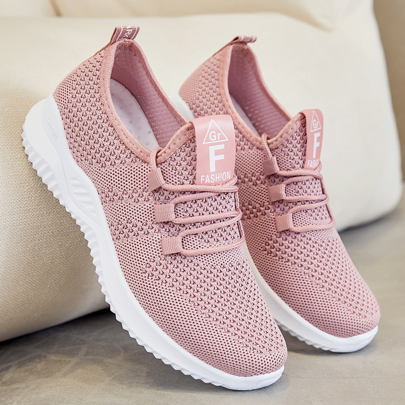 Sports Shoes for Women, Spring Season, Cross-Border Large Size Shoes Wholesale, Fly-Knit Breathable Mesh Shoes, Soft Sole, Comfortable Casual Shoes
