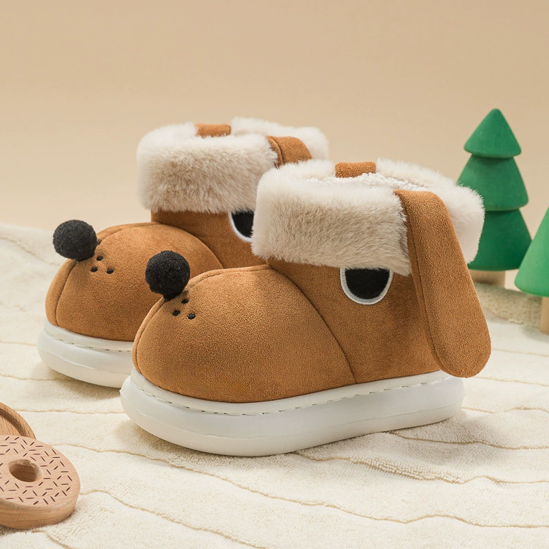 Зимние новые ухо собаки снежные сапоги родитель-ребенок детские хлопковые сапоги утолщенные мужские и женские дети теплые нескользкие плюшевые хлопчатобумажные туфли