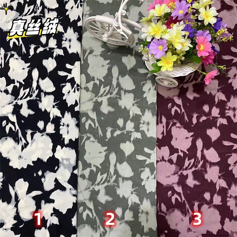 爆款真丝绒雪纺印花面料童装女装服装国风连衣裙长短裙裤上衣布料