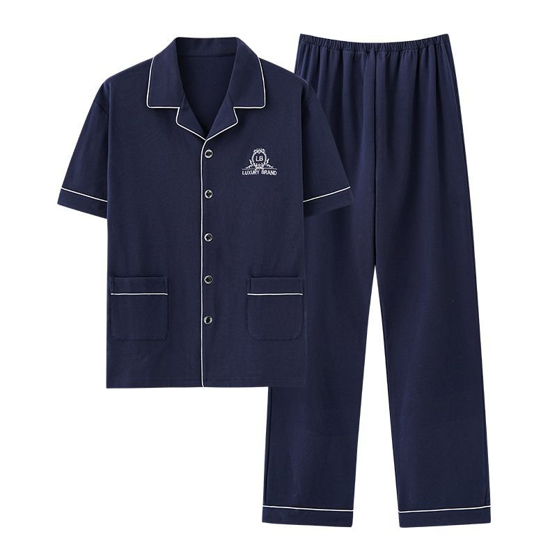 Pijama de algodón para hombre primavera y otoño pantalones de manga corta chaqueta de solapa traje simple