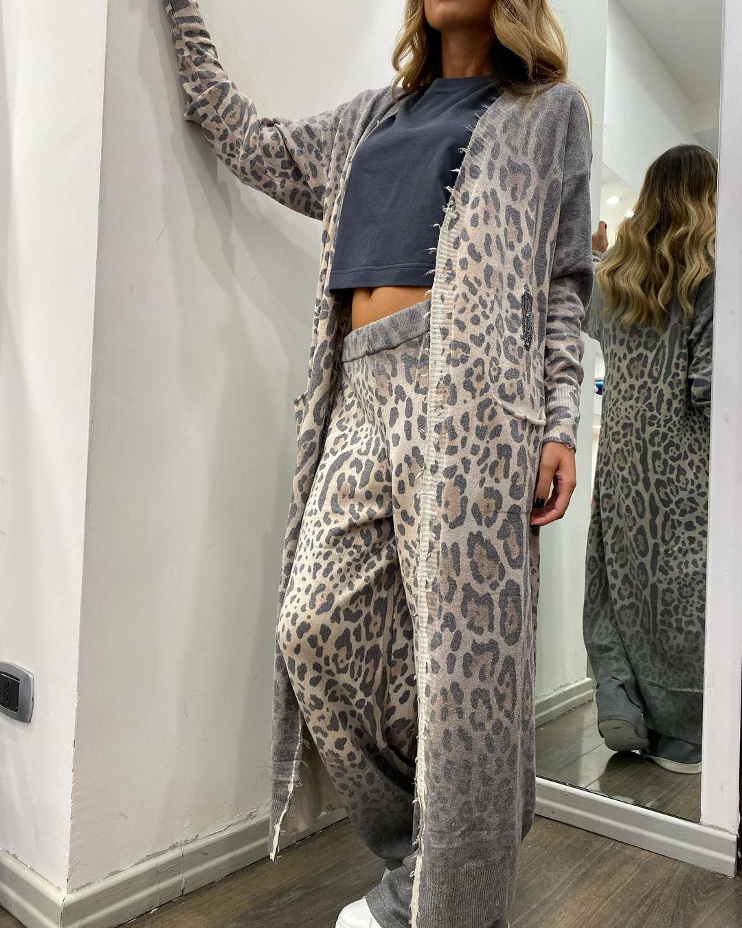 Spring Leopard Print Long Sleeve Cardigan Trousers Suit Two Piece Set for Women 6 Spring Leopard Print Long Sleeve Cardigan Trousers Suit Two Piece Set for Women