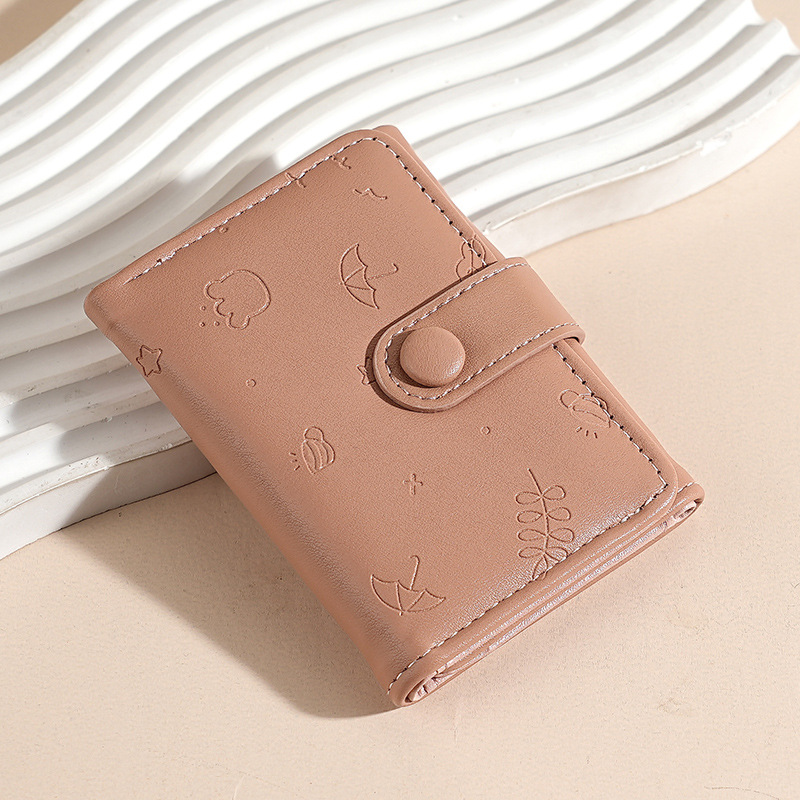 Nueva bolsa corta para mujeres, cuero PU, hermoso paraguas, impresión de 30 por ciento, bolso de botón de botón, bolso de tarjeta múltiple.