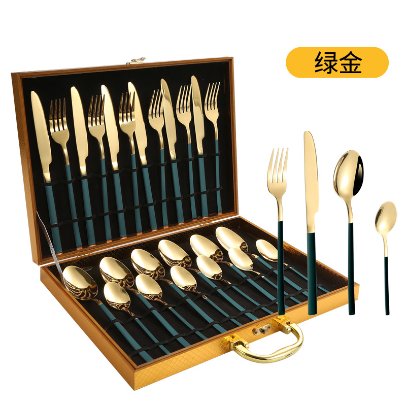 Amazon Venta caliente vajilla de acero inoxidable 24 piezas traje transfronterizo producto Caballero 4 piezas principales cuchillo de comida occidental, tenedor y cuchara traje