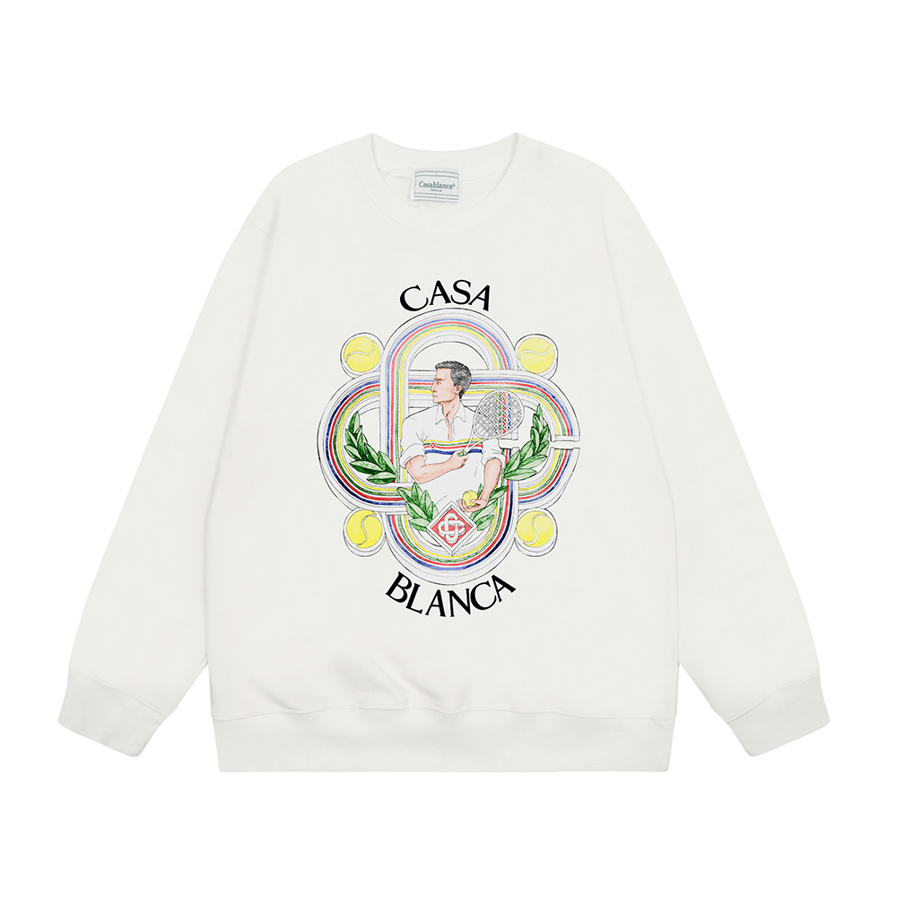 Marca de moda transfronteriza Casablanca letras de Casablanca impresión de color 380g lazo camiseta de cuello redondo