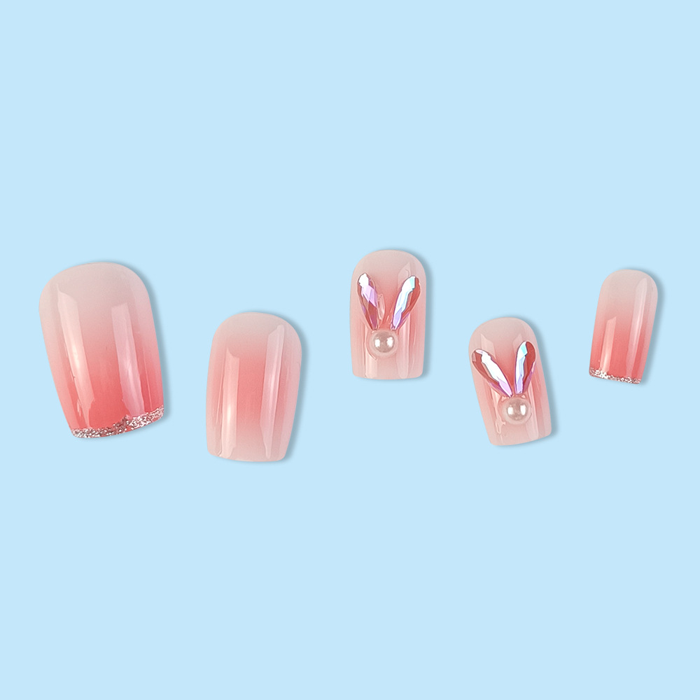 Polvo desnudo gradiente dorado brillante manicure perla francesa orejas de conejo para usar un parche de uñas 24 piezas de parche de uñas falsas