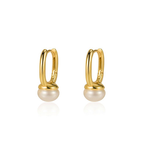 s925 sterling silver freshwater pearl shaped earrings for women Xiaohongshu blogger same style ins French light luxury geometric earrings