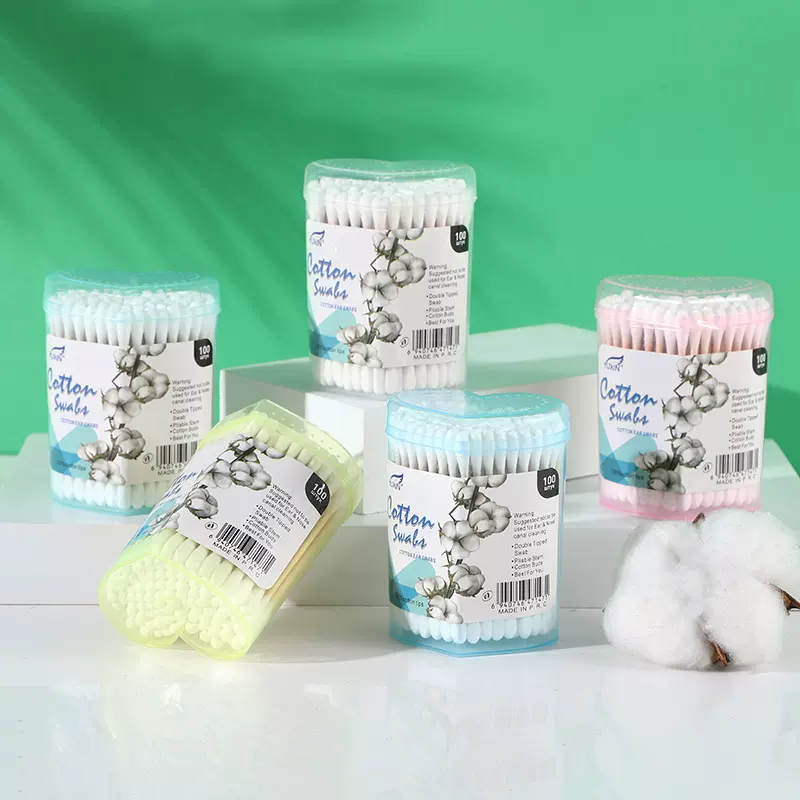 厂家100支化妆棉签棒创意爱心心形盒竹棒双头多功能棉花棒