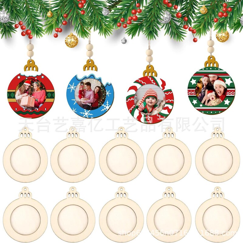Cross-Border Christmas DIY Graffiti Wooden Photo Frame Crafts Wood Slice Decorations Holiday Party Hangings