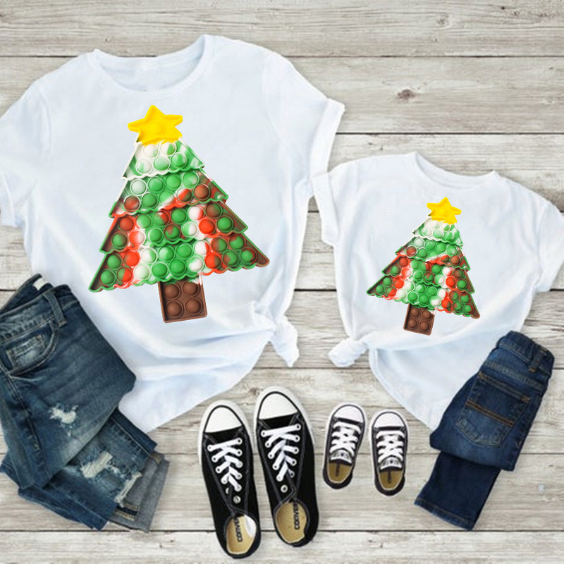 Decompression Christmas tree graphic printing white T-shirt short sleeve women's foreign trade cross-border wish/ebay Amazon AliExpress