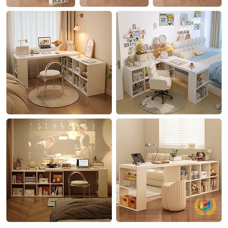☺转角书桌卧室女生电脑桌l型书桌书柜一体拐角办公桌子工作台