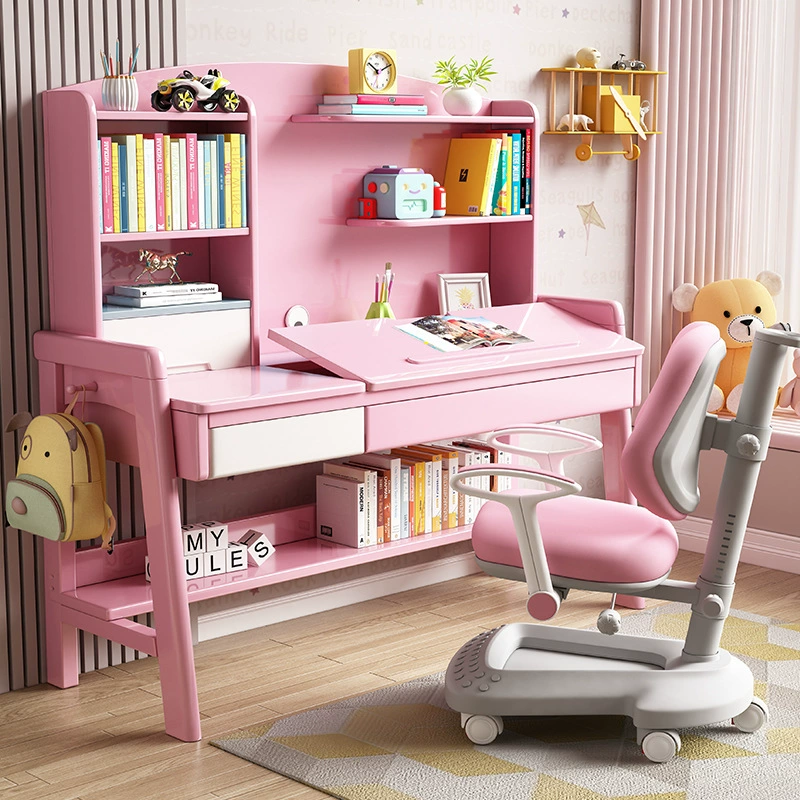 Детский учебный стол, регулируемый рабочий стол, письменный стол из цельного дерева, ученики начальной школы, ученики средней школы, подъемный письменный стол и набор стульев