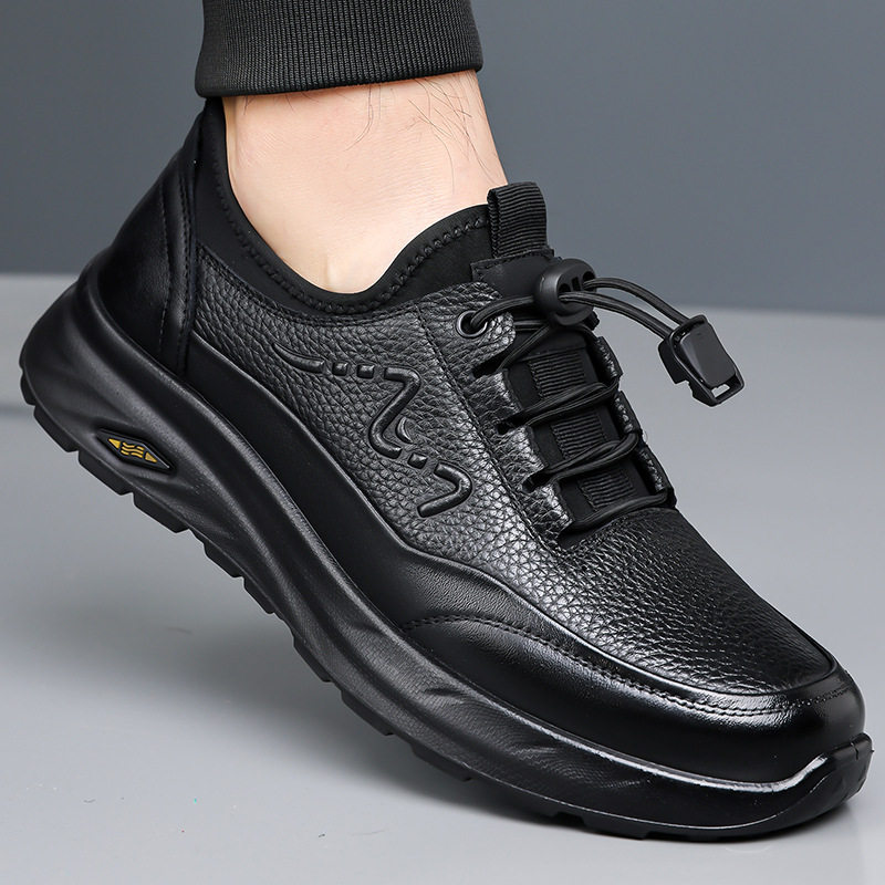 Giày lười nam da bò thật đế mềm chống mài mòn, đế dày nhẹ, kiểu slip-on — D1825 Đen
