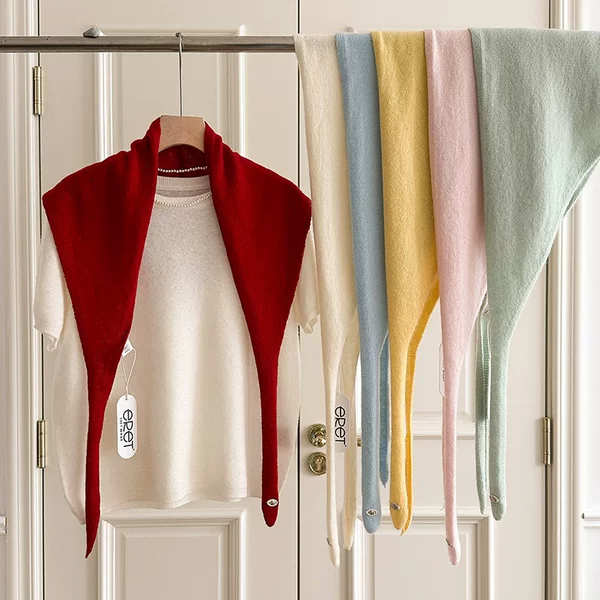 100% Australian Wool Triangle Scarf, Solid Color Shawl, Spring and Summer Korean Style Multifunctional Knit Neck Scarf