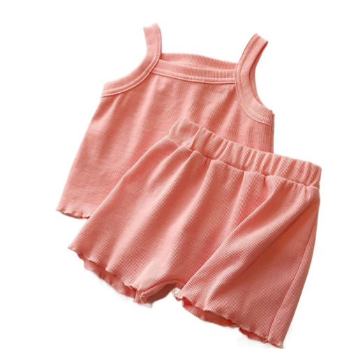 Girls' Set  Summer New Baby Korean Style Solid Color Soft Comfort Sleeveless Tank Top and Short Set