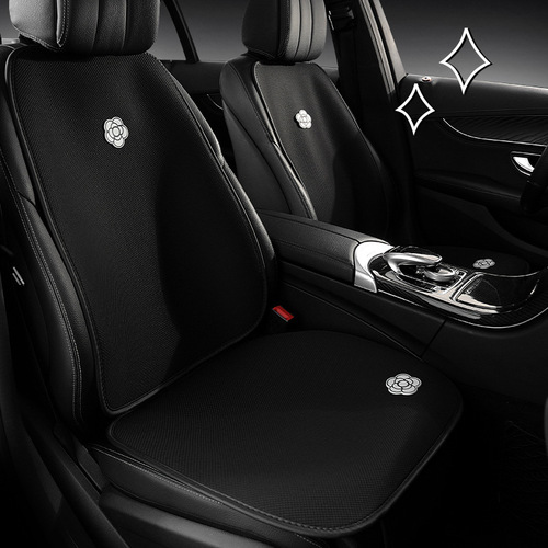 Car Seat Cushion Four Seasons Breathable Single Seat Single Butt Cushion Black and White Solid Color Seat Cushion Embroidered Camellia Seat Cushion