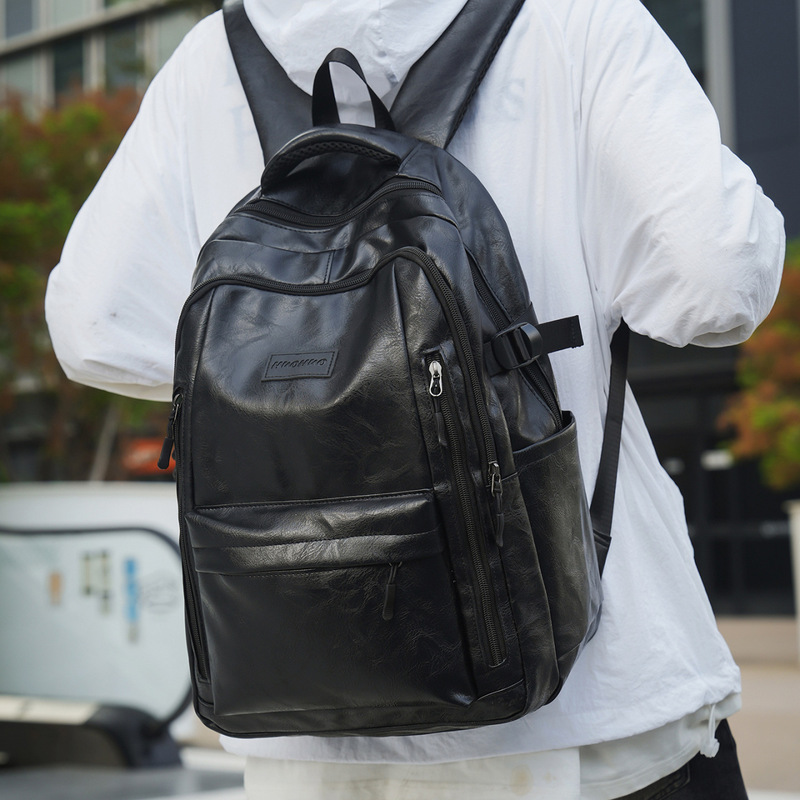 School Bag Men's Harajuku Style Casual Backpack High School Student School Bag Versatile Large Capacity Backpack Pu Leather Backpack