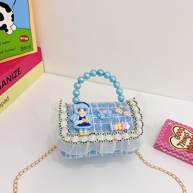 Niñas lindas bolsas de mano de perlas de princesa cadenas extranjeras bolsas de cinturón para niños bolsas de hombro de cambio de dibujos animados para niñas