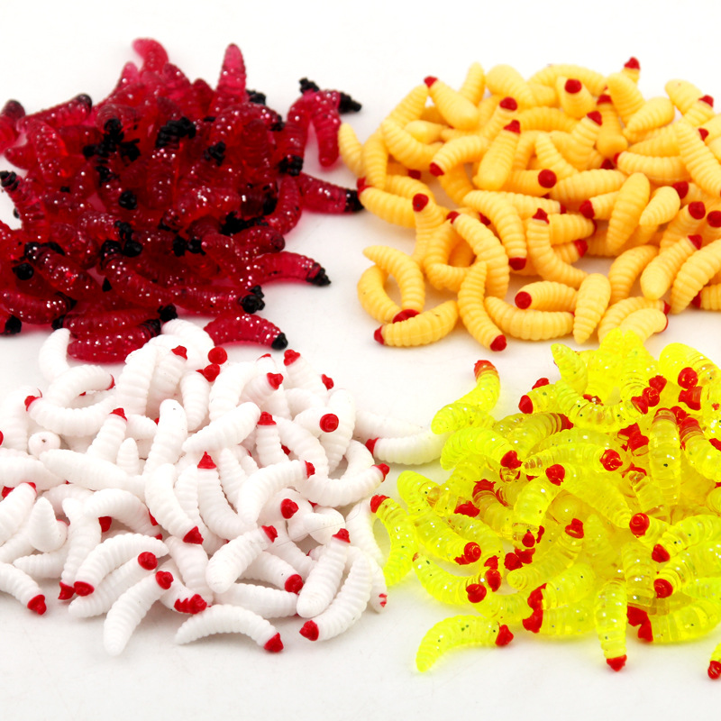 Luya cebo suave de cuatro colores pan gusano 2cm/0,4g caballo boca Mesa pesca simulación cebo falso gusanos 100 unids/bolsa