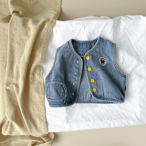 Baby vest vest outer wear spring and autumn fashionable male and female baby casual denim vest vest jacket versatile spring