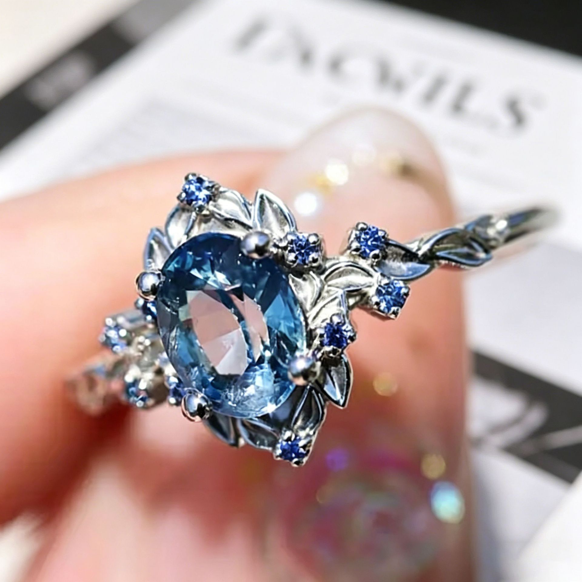 sophisticated blue elegant design copper universal ring with zircon