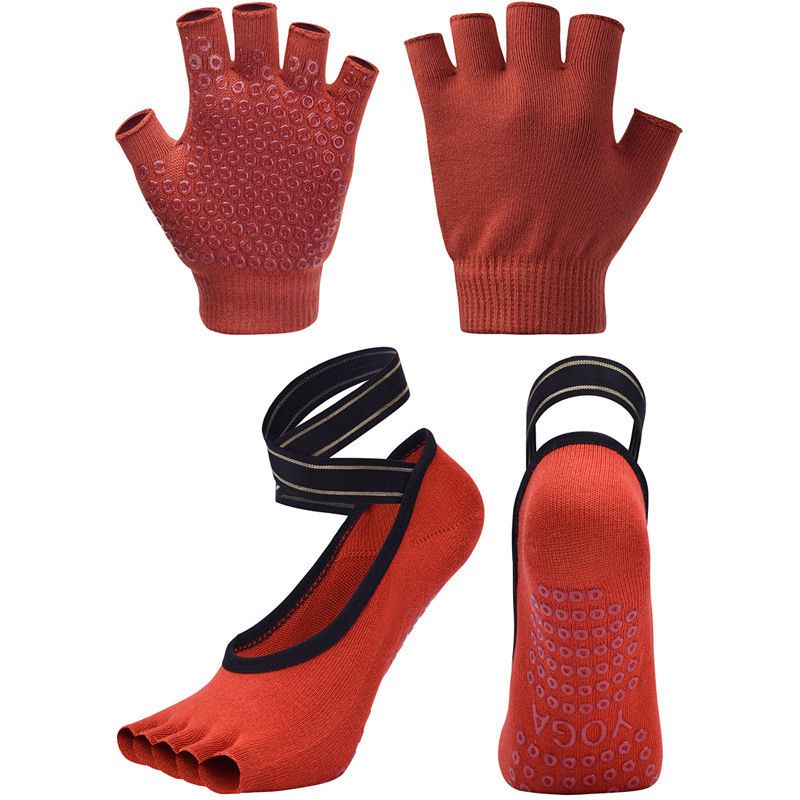 [Socks glove combination lady Fingers Round non-slip dance pilates Bodybuilding motion Yoga Socks