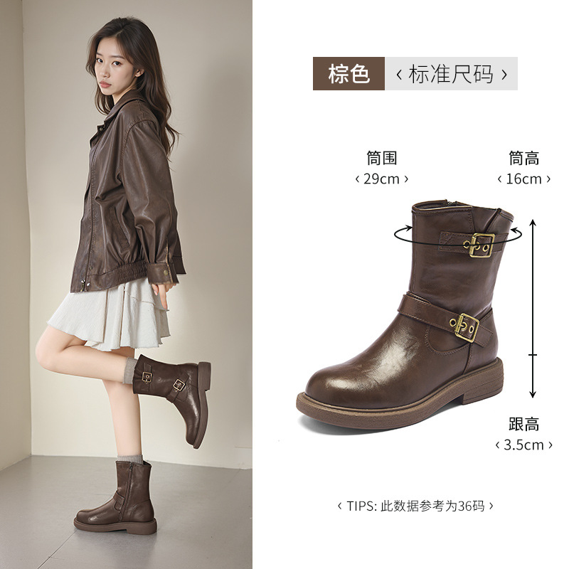 Augusto Lion Brown Martin botas para mujeres 2026 nuevo otoño retro botas británicas pequeñas botas de suela gruesa
