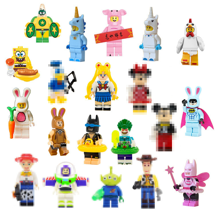 Smoke Series Chicken Rabbit Man Pig Man Unicorn Batman Buth Lightyear Assembled Building Blocks Man Naked Bag