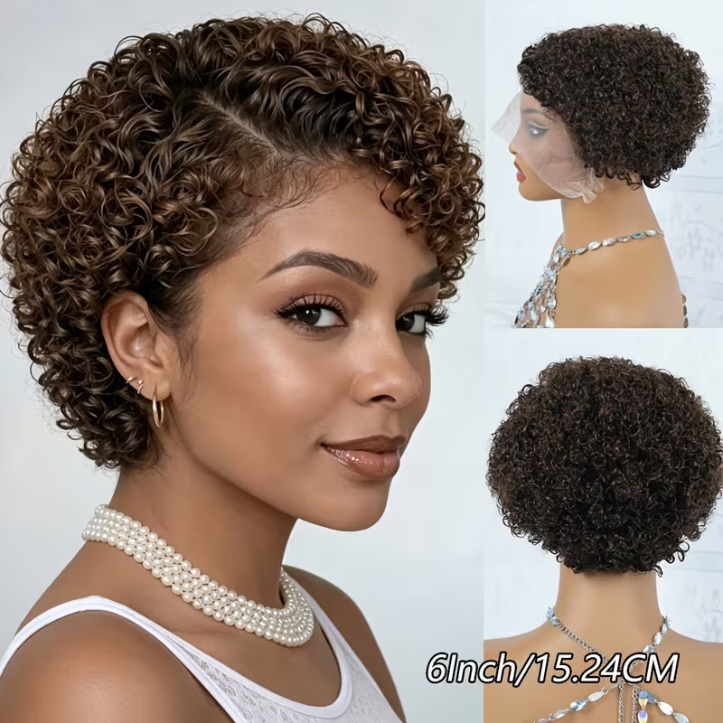 Brazilian Real Hair Lace Front 13X4 Pixie Short Wig for Women, European and American Style, Short Mature and Elegant Style