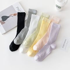 棉質女式襪子中筒夏季薄款網紅INS潮百搭純色JK堆堆襪家居鏤空新