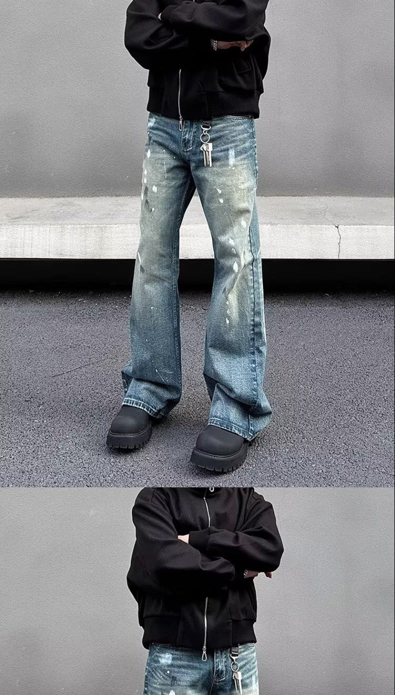 Unisex Trendy Loose Straight Leg Jeans American Retro Cleanfit Splatter Paint Casual Floor Length Wide Leg Pants_mkmklike.com