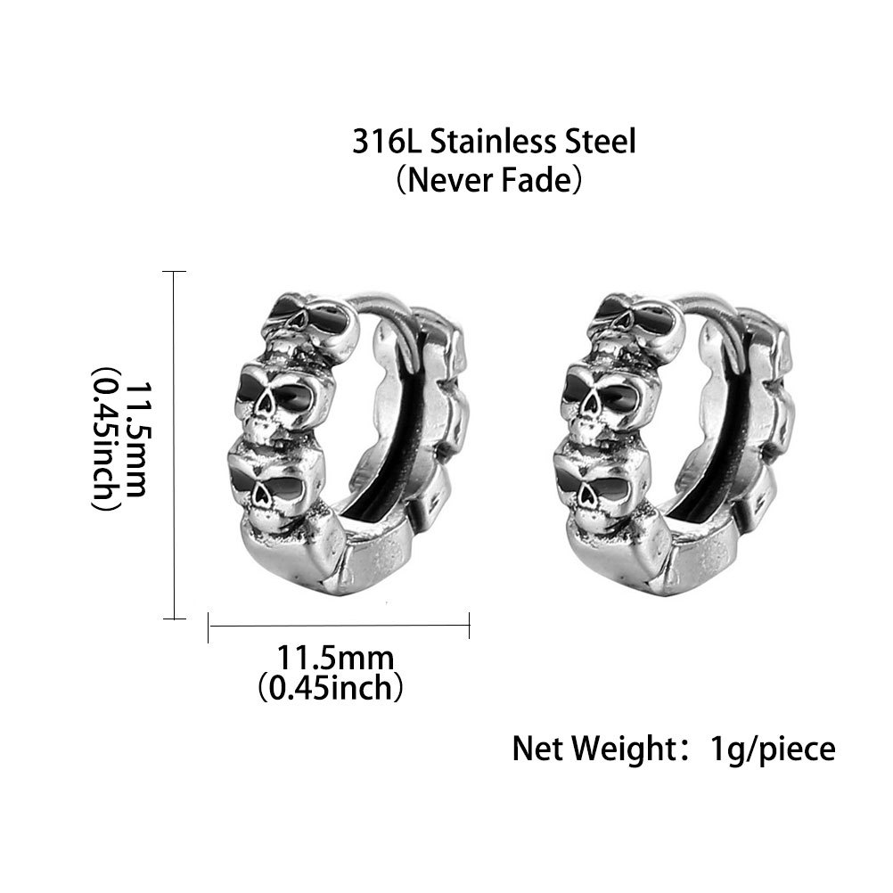 Skull Pattern Unisex Gender 1 Piece Halloween Hip-Hop Punk Skull Plating Titanium Steel Earrings