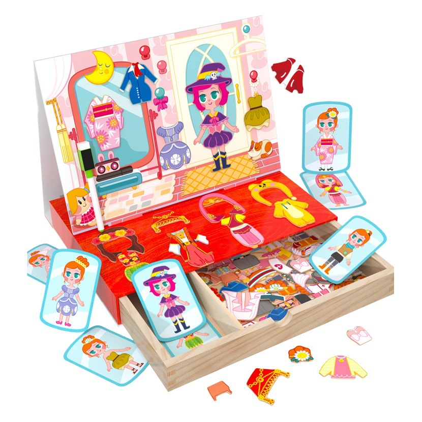 Rompecabezas DE LOS NIÑOS rompecabezas de dibujos animados magnético niña rompecabezas de madera magnética de doble cara tablero de dibujo de juguete