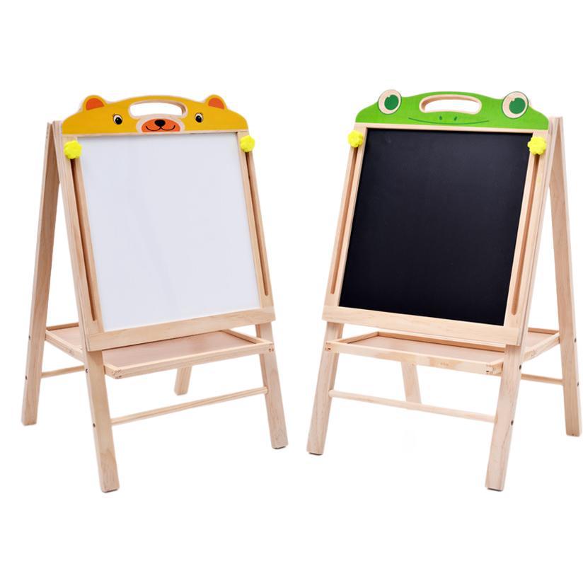 Pizarra de elevación de madera Pintura plegable Tablero de dibujo magnético Aprendizaje para niños Juguetes educativos Tablero de escritura tipo soporte de doble cara